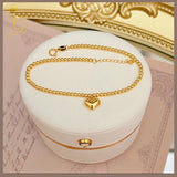 18K Real Gold Bracelet with  Heart Charm 7-7.5”