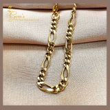 18K Real Gold Figaro Bracelet 7.5”