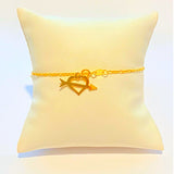 18K Real Gold Bracelet size 7” with Cupid Heart Charm