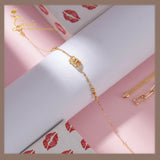 18K Real Gold Dainty Hollow Four-leaf clover double Flower Bracelet 7”