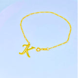 18K Real Gold Bracelet size 7” with K Charm