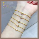 18K Real Gold Dainty Bead Bracelet 7”