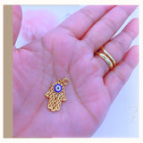 18K Real Gold Evil Eye Blue Hand Bracelet size 7.5”