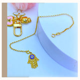 18K Real Gold Evil Eye Blue Hand Bracelet size 7.5”