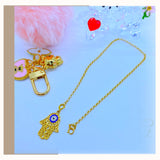 18K Real Gold Evil Eye Blue Hand Bracelet size 7.5”