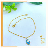 18K Real Gold Evil Eye Hand Anklet 9”