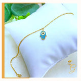 18K Real Gold Evil Eye Hand Anklet 9”