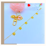 18K  Real Gold Bracelet with Star Charms 6.5-7”