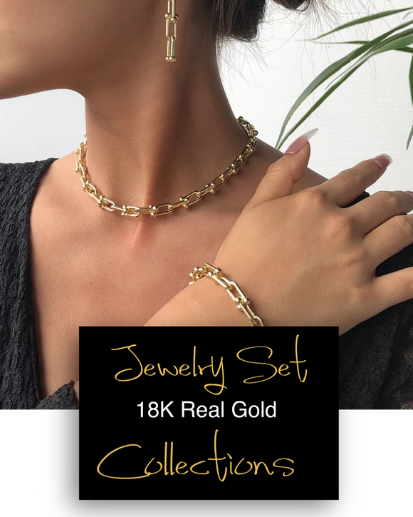 18K Real Gold Jewelry Set Collections