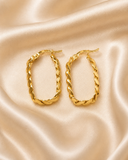 18K Real Gold Twisted Rectangle Hoop Earrings