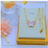 18K Real Gold Pink Butterfly Necklace