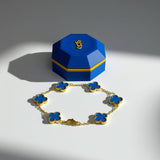 Royal Blue Clover Bracelet – Premium Gold-Plated Stainless Steel | Adjustable Fit
