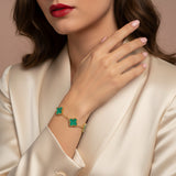 Premium Gold Plated Clover Bracelet – Stainless Steel | 16cm + 2cm Extender | Emerald Green