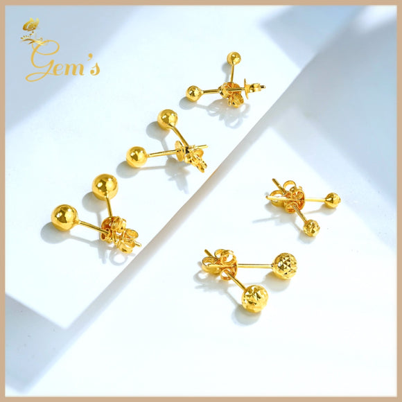 18K Real Gold Ball Stud Earrings