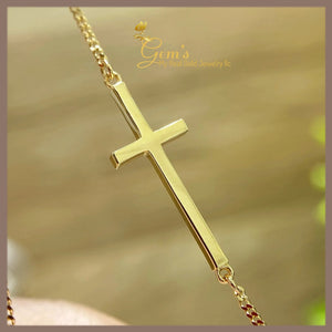 18K Real Gold Cross Necklace 16-18”