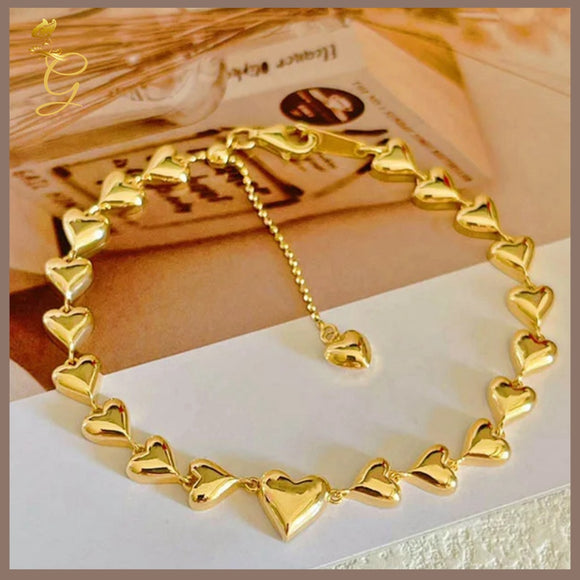 18K Real Gold Heart Bracelet 7-7.5”