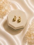18K Real Gold Puffed Heart Drop Earrings