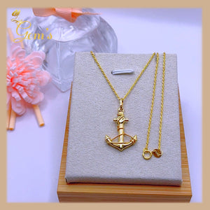 18K Real Gold Anchor Necklace 18”