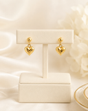 18K Real Gold Puffed Heart Drop Earrings