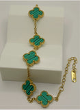 Premium Gold Plated Clover Bracelet – Stainless Steel | 16cm + 2cm Extender | Emerald Green