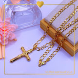 18K Real Gold Cross Pendant with 10K Fogaro Chain 24”