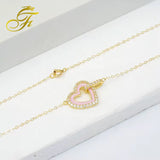 18K Real Gold Dainty Pink Heart  Necklace 18”