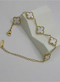 Premium White Clover Bracelet – Gold-Plated Stainless Steel | Adjustable 6” + 2” Extender