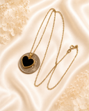 18K Real Gold Black Heart Pendant Necklace