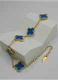 Royal Blue Clover Bracelet – Premium Gold-Plated Stainless Steel | Adjustable Fit