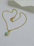 18K Real Gold Reversible Hamsa Anklet – Blue & Green Evil Eye, 9” Length