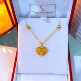 18K Real Gold Heart Centered Necklace 16-18”
