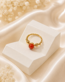 18K Real Gold Beaded Ring with Red Stone Accent size 5.5