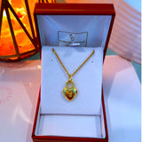 18K Real Gold Heart Lock Necklace 18”