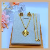 18K Real Gold Set of Cloverleaf Earrings and Necklace 18”