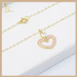 18K Real Gold Dainty Pink Heart  Necklace 18”