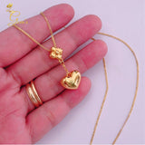 18K Real Gold Heart  Necklace 16”