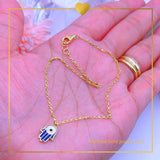 18K Real Gold Evil Eye Hand Anklet 9”