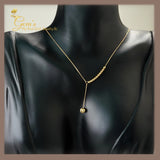 18K Real Gold Drop Bead Necklace 16-18”