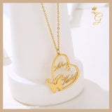 Personalized Butterfly Double Name Necklaces For Women Custom Fashion Stainless Steel Heart Nameplate Choker Necklace Pendant