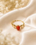 18K Real Gold Beaded Ring with Red Stone Accent size 5.5