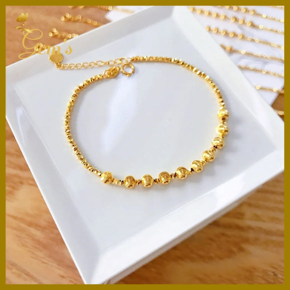 18K Real Gold Beads Bracelet 6.5-7.5”