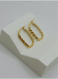 18K Real Gold Twisted Rectangle Hoop Earrings