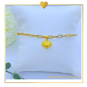 18K Real Gold Heart Bracelet 7.5”