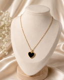 18K Real Gold Black Heart Pendant Necklace