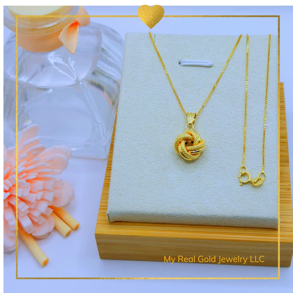 18K Real Gold Love Knot Necklace