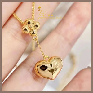 18K Real Gold Ball or Heart  Necklace 16-18”