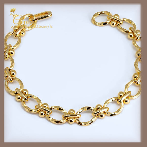 18K Real Gold O Chain  Bracelet 7.5”