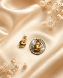 18K Real Gold Puffed Heart Drop Earrings