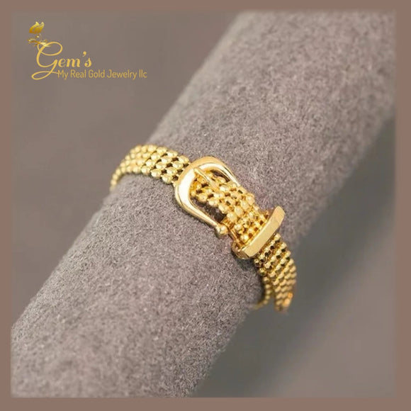 18K Real Gold Women’s Belt Ring size Adjustable