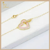 18K Real Gold Dainty Pink Heart  Necklace 18”